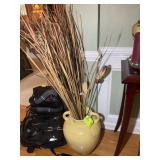 LARGE VASE WITH ARTIFICIAL GRASS, VASE 18 IN TALL