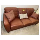BURNT ORANGE COLOR LEATHER SOFA, APPROX 81 IN LONG