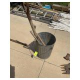 BUCKET WITH PITCH FORK, AXES
