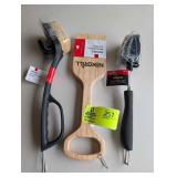 GROUP OF GRILL CLEANING BRUSHES AND SCRAPER