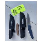 PAIR OF OLD TIMER FIXED BLADE KNIVES WITH SHEATHS