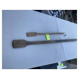 PAIR OF WOODEN CROCK STIRRERS, 26 IN AND 47 IN