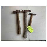 GROUP OF WOOD HANDLE HAND TOOLS, BALL PEEN HAMMER,