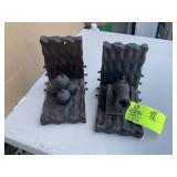 PAIR OF WOODEN BOOK ENDS, CANNON AND CANNON BALL T