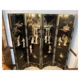 LARGE VINTAGE FOUR-PANEL CHINESE BLACK LACQUER FOL