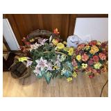 GROUP OF BASKETS AND ARTIFICIAL FLOWERS