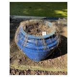 LARGE BLUE POTTERY STYLE PLANTER 29 INCH DIAMETER