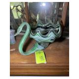 HAND BLOWN GLASS SWAN BOWL, GREEN PURPLE, 13 IN X