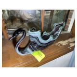HAND BLOWN GLASS SWAN BOWL, PURPLE, 15 IN X 7 IN