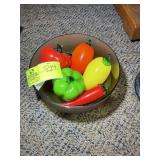 GLASS CENTER PIECE BOWL WITH GLASS PEPPERS