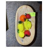 LARGE DOUGH BOWL WITH GLASS FRUIT
