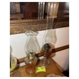 TWO VINTAGE OIL LAMPS, 16 IN AND 23 IN TALL