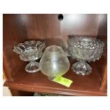GROUP INCLUDING CLEAR GLASS FOOTED BOWLS 7 IN AND