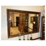 LARGE GOLD COLOR FRAMED WALL MIRROR, 54 IN X 36 IN