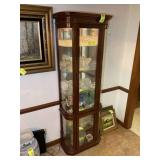 TWO DOOR LIGHTED CURIO CABINET, CURVED GLASS SIDES
