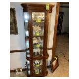 TWO DOOR LIGHTED CURIO CABINET, CURVED GLASS SIDES