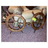 PAIR OF WOOD AND BRASS SHIP WHEELS, 27 IN DIAMETER
