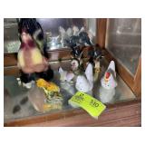 BOTTOM SHELF RIGHT SIDE, CERAMIC STYLE CHICKENS, S