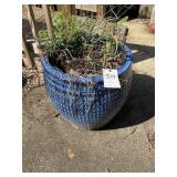 BLUE CERAMIC STYLE PLANTER 18 INCH DIAMETER 19 INC