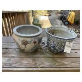 PAIR OF PLANTERS ORIENTAL THEMED PLANTER 12 INCH D