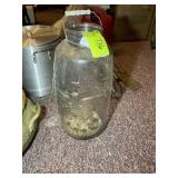 LARGE MASONS JAR, 18 IN TALL WITH BAIL WIRE HANDLE