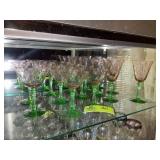 APPEARS TO BE TIFFIN WATERMELON STEMMED GLASSWARE,