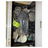 CONTENTS UNDER STOVE, BAKING DISHES, SERVING UTENS