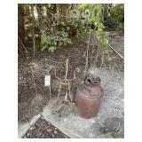 GROUP OF METAL STANDS AND MILK BUCKET