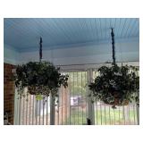 PAIR OF HANGING ARTIFICIAL FLORAL ARRANGEMENTS IN