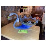 HAND BLOWN GLASS SWAN, BLUE, 14 IN X 8 IN
