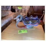 HAND BLOWN GLASS SWAN, BLUE GREEN ORANGE, 12 IN X