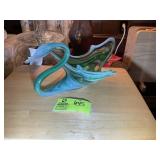 HAND BLOWN GLASS SWAN, GREEN, 13 IN X 6 IN