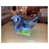 HAND BLOWN GLASS SWAN, BLUE, 12 IN X 5.5 IN