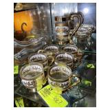 GLASS PITCHER WITH METAL HANDLE AND MATCHING CUPS