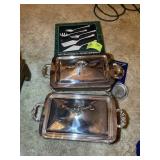 GROUP OF SILVER PLATE SERVING ITEMS, CHAFING DISHE