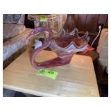 HAND BLOWN GLASS SWAN, RED, 12 IN X 9 IN
