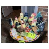 SECOND SHELF LEFT SIDE, CERAMIC STYLE CHICKENS, 6.