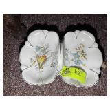 TWO SIDED FLORAL DISH WITH HANDLE, 14 IN X 9 IN