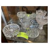 GROUP OF CLEAR GLASS SERVING PIECES, CREAM AND SUG