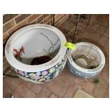 TWO ORIENTAL THEMED PLANTER POTS, 20 IN DIAM X 16
