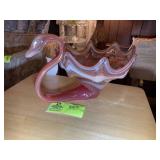 HAND BLOWN GLASS SWAN, ORANGE, 12 IN X 8 IN
