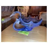 HAND BLOWN GLASS SWAN, BLUE, 12 IN X 8 IN