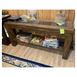 GLASS INSERT TOP TV STAND, 56 IN X 16 IN X 26 IN,