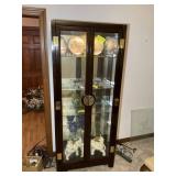 TWO DOOR WOOD AND GLASS DISPLAY CABINET, 32 IN X 1