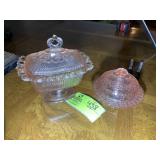GROUP OF DECORATIVE PINK GLASS SERVING DISHES, COV