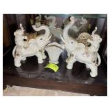 TWO CERAMIC STYLE WHITE ELEPHANTS AND VASE