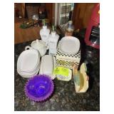 MISC GROUP INCLUDING SOUP MUGS, BUTTER DISH, DECOR