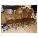GROUP OF 4 VINTAGE PRESSED BACK WOODEN DINING CHAI