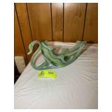 HAND BLOWN GLASS SWAN BOWL, GREEN, 15 IN X 7 IN