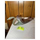 HAND BLOWN GLASS SWAN BOWL, PINK, ORANGE, BLUE SWI
